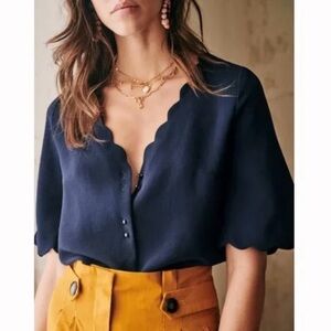 Sezane Antika Blouse, Marine Blue, Size 2, NWT